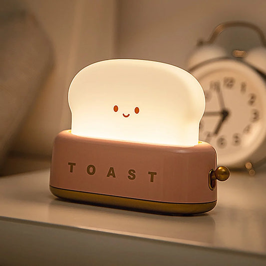 Toast Dorm Room Decor Night Lamp,Cute Bread Led Night Light USB Rechargeable Kawaii Portable Light with Timer Funny Bedroom Bedside Sleep Lamps for Birthday Gift Baby Kids Girls Teens Red