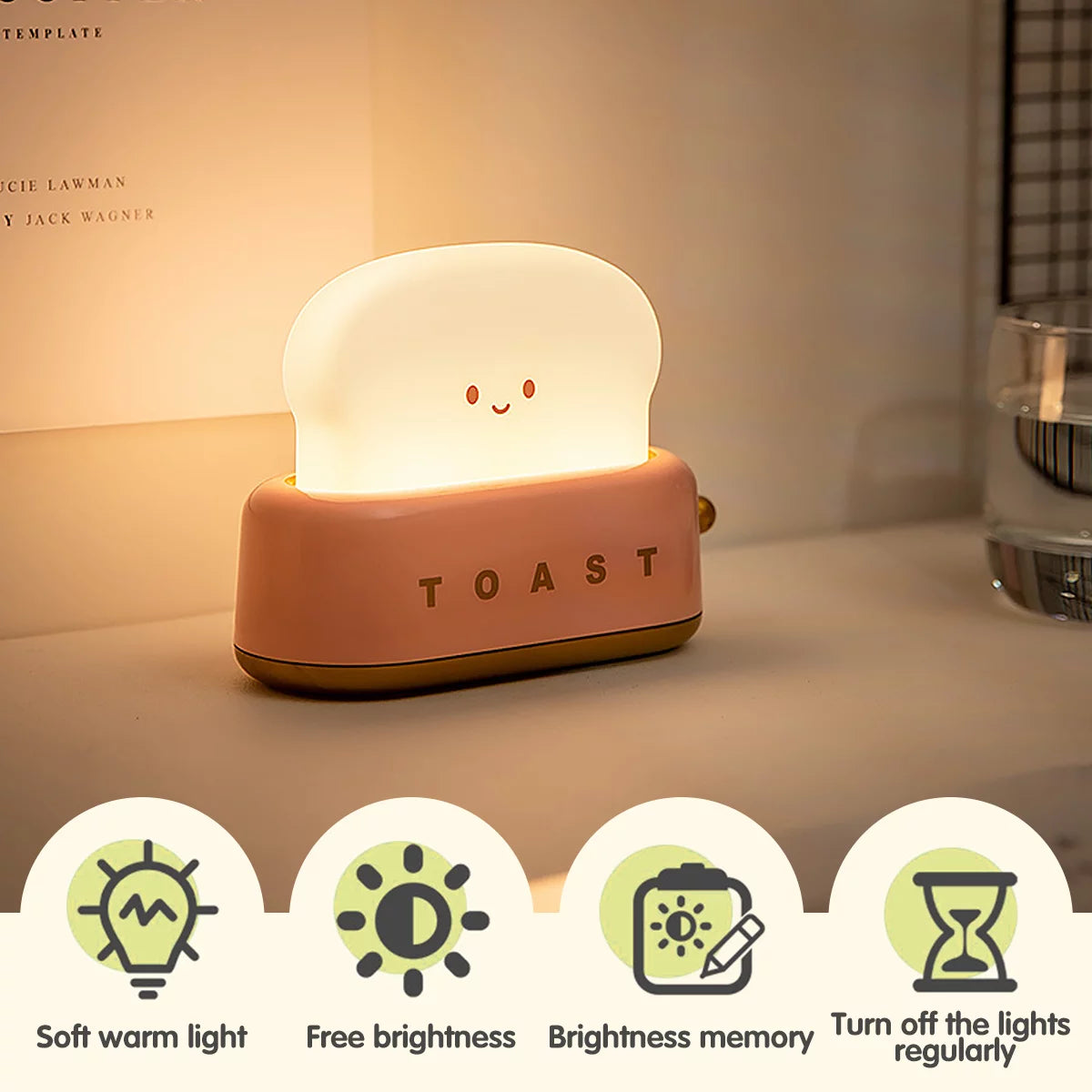 Toast Dorm Room Decor Night Lamp,Cute Bread Led Night Light USB Rechargeable Kawaii Portable Light with Timer Funny Bedroom Bedside Sleep Lamps for Birthday Gift Baby Kids Girls Teens Red