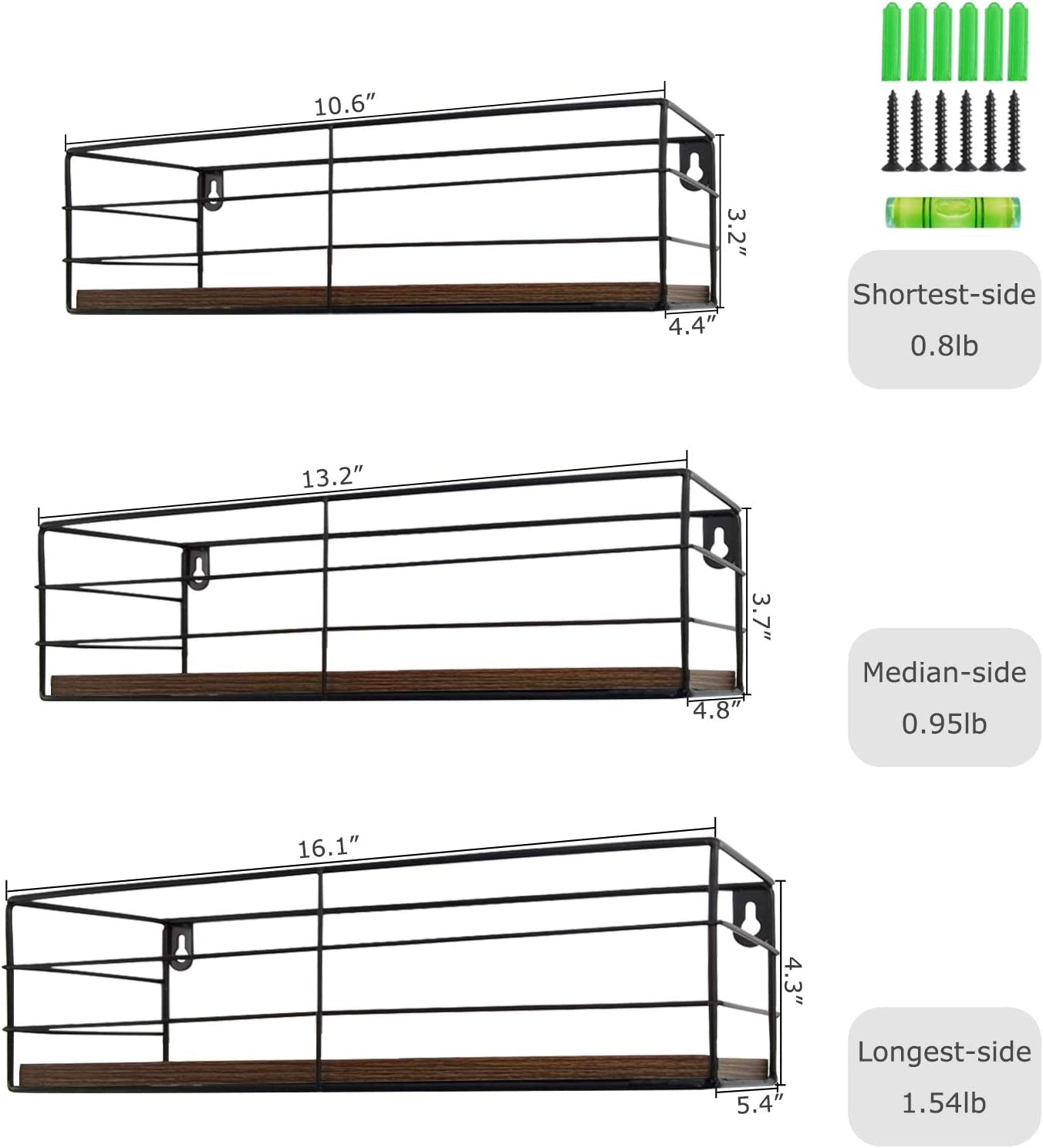 Floating Shelves Wall Mounted Set of 3, Hanging Storage Wall Shelf for Bathroom, Living Room, Bedroom, Kitchen Home Decor