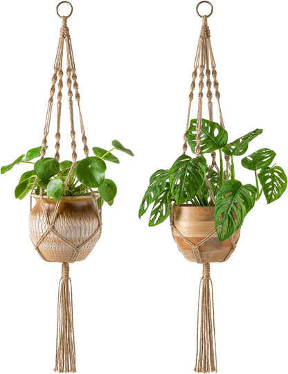 2 Pack Macrame Plant Hangers Indoor Hanging Planter Basket Decorative Flower Pot Holder Jute Rope for Indoor Outdoor Home Decor 4 Legs 40 Inch, Brown